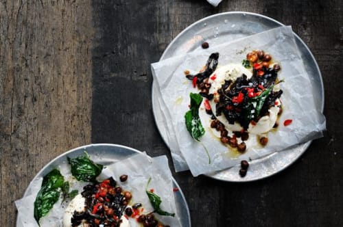Burrata med trompetsvamp