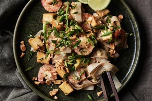 Pad thai med tofu og rejer