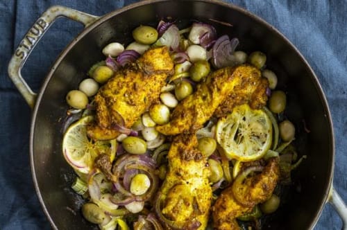 Kyllingetagine med mandler, fennikel og oliven 
