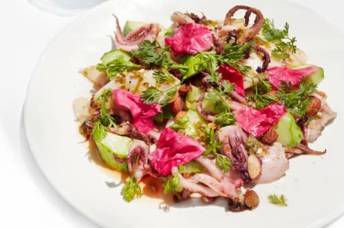  Lyngrillet blæksprutte med agurk og nuoc cham-dressing