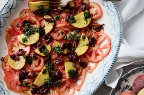 Tomat carpaccio med zhug