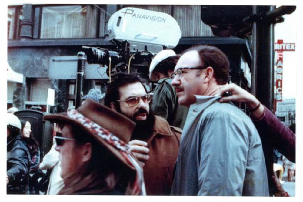 Francis Ford Coppola og Gene Hackman under optagelserne til 'Aflytningen'..