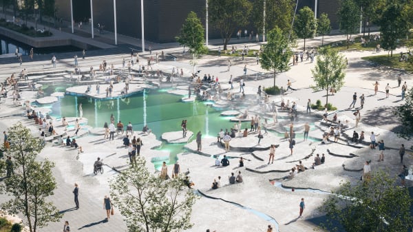 Byrummet foran DR Byen får et dramatisk vandbassin og klippelandskab