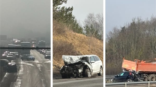 15 er kommet til skade, og nogle har siddet i kø det meste af dagen: Politi giver status på kæmpe tåge-ulykke